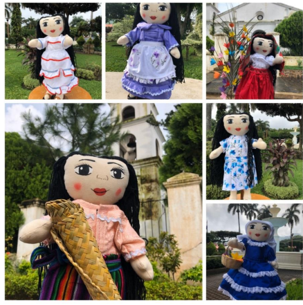 La Chana, muñeca típica salvadoreña, con sus seis trajes diferentes