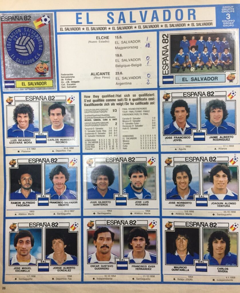 Sección dedicada a El Salvador en el álbum oficial del Mundial de España 82. 
