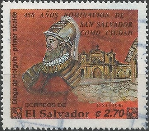 Diego de Holguín en una estampa de Correos de El Salvador.