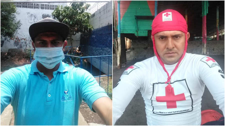 Amado posa con su uniforme de la Cruz Roja Salvadoreña.