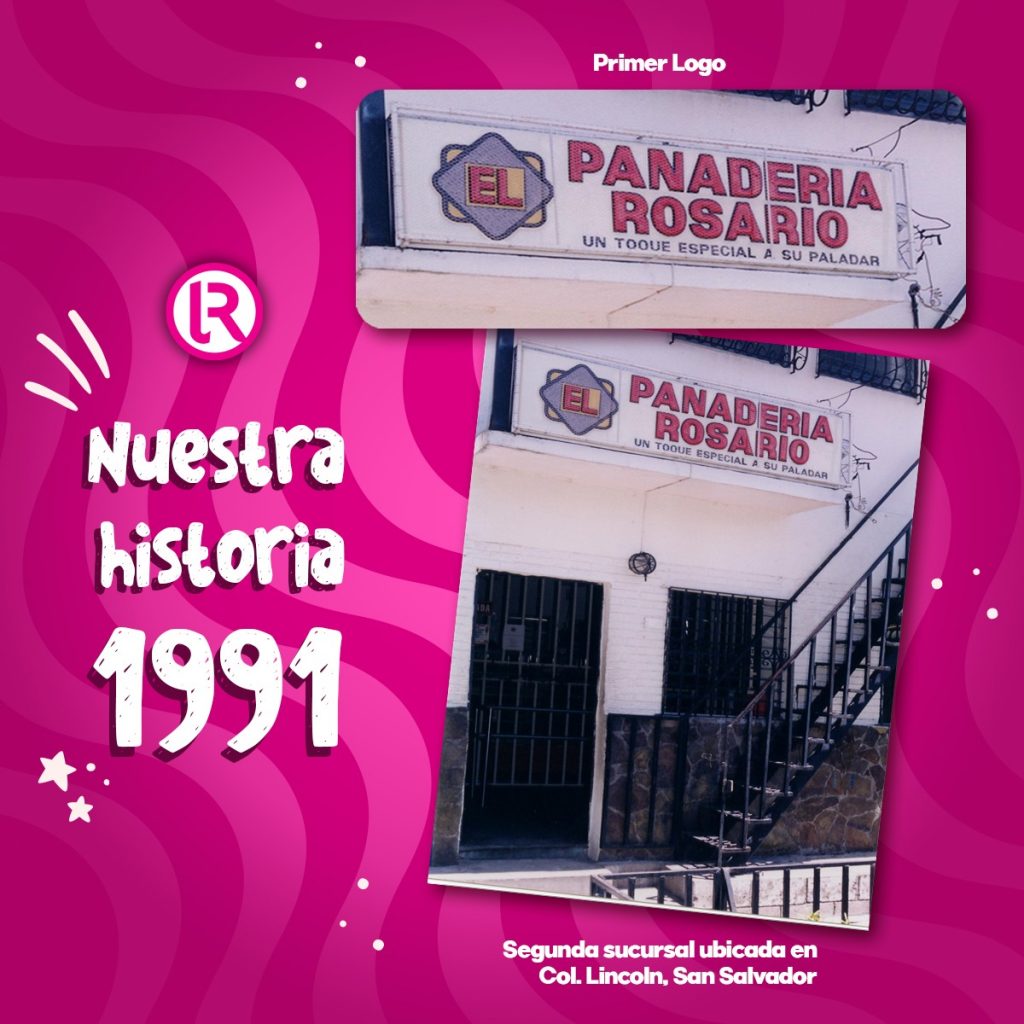 Segunda sucursal y logo original de la panadería El Rosario.